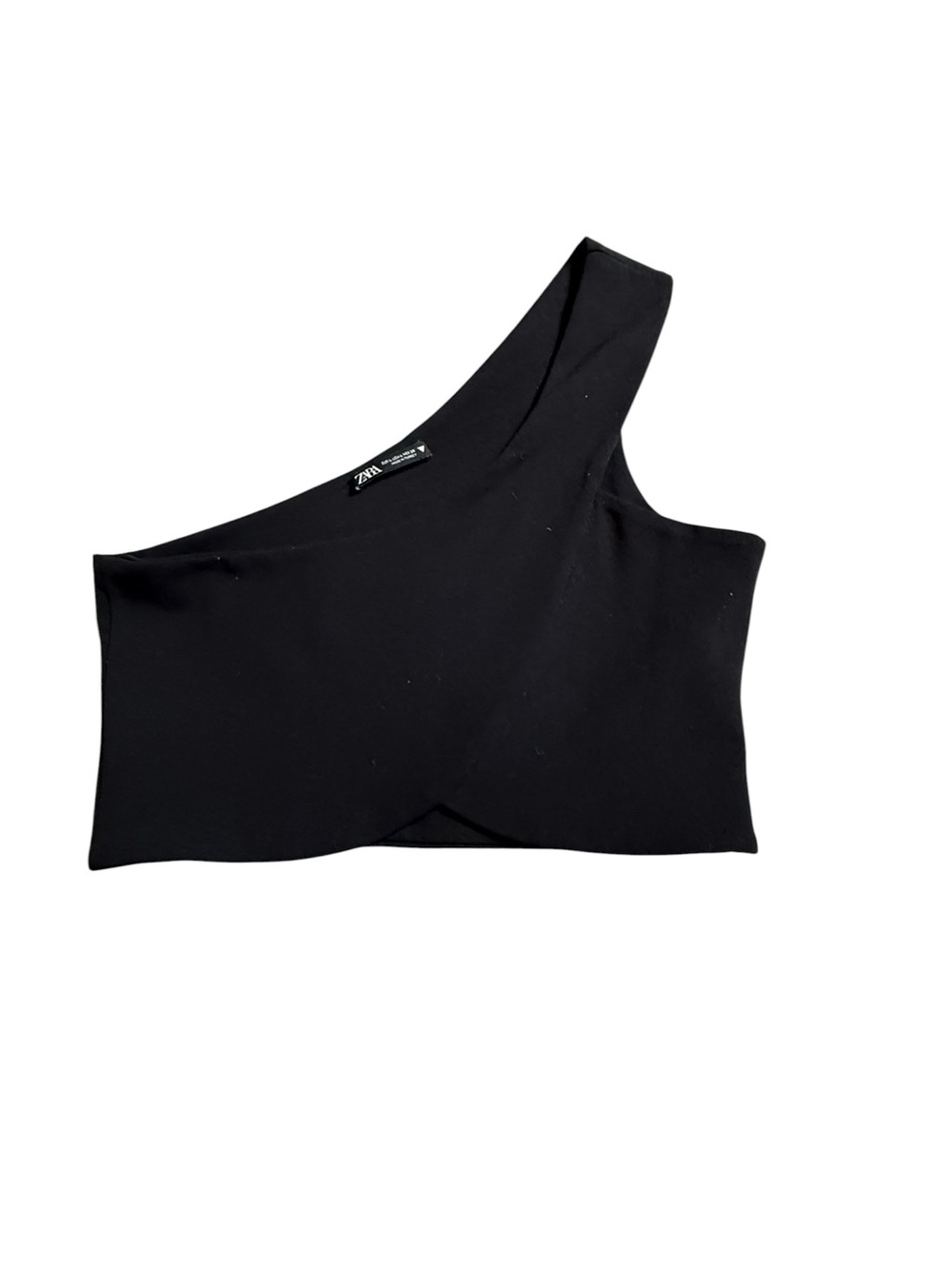 ZARA Black One Shoulder Asymmetric Crop Top Size Large L Ribbed Knit Tank Bodice